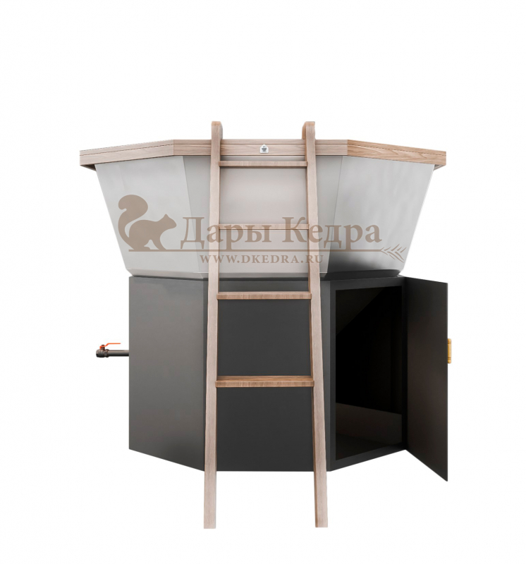 Банный чан из нержавеющей стали Ø-2000 на подставке с ветрозащитой и печью СТ3 Банный чан из нержавеющей стали Ø-2000 на подставке с ветрозащитой и печью СТ3